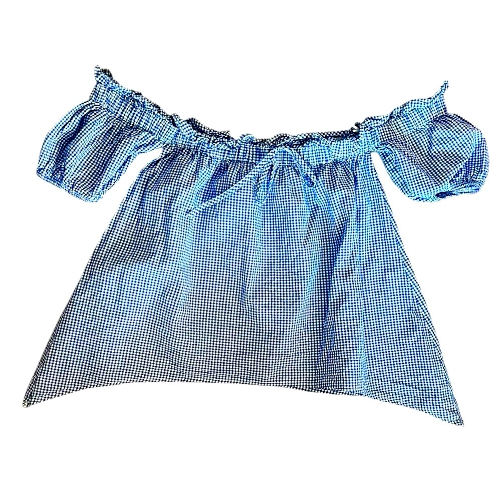 𝐋𝐔𝐌𝐈𝐄𝐑𝐄 Off-Shoulder Gingham Ruffle Top – Size L - Picture 4 of 7